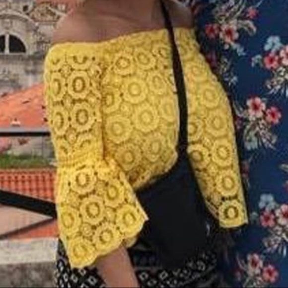 Lulu’s Yellow Crochet Lace Off Shoulder Blouse Top - Picture 4 of 16